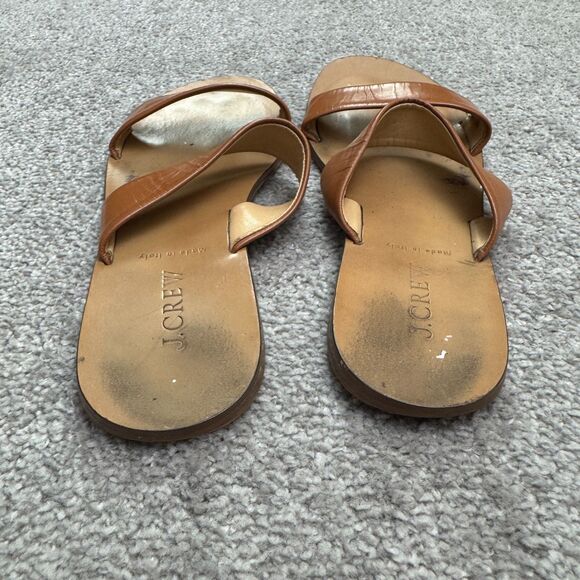 J.Crew Leather Strappy Slip On Flat Sandals Women 8 Brown Casual Boho Minimalist - Picture 4 of 14